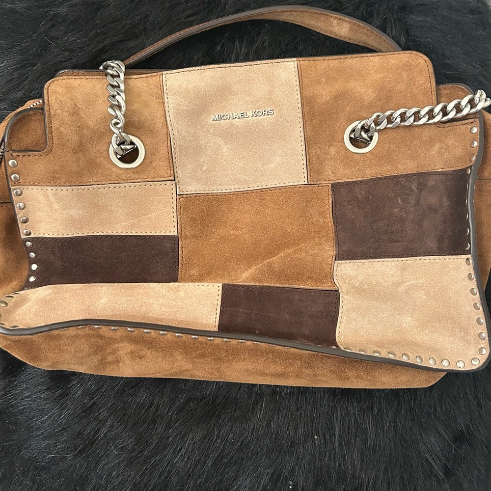 NWOT Michael Kors Brown Patchwork Suede Bag